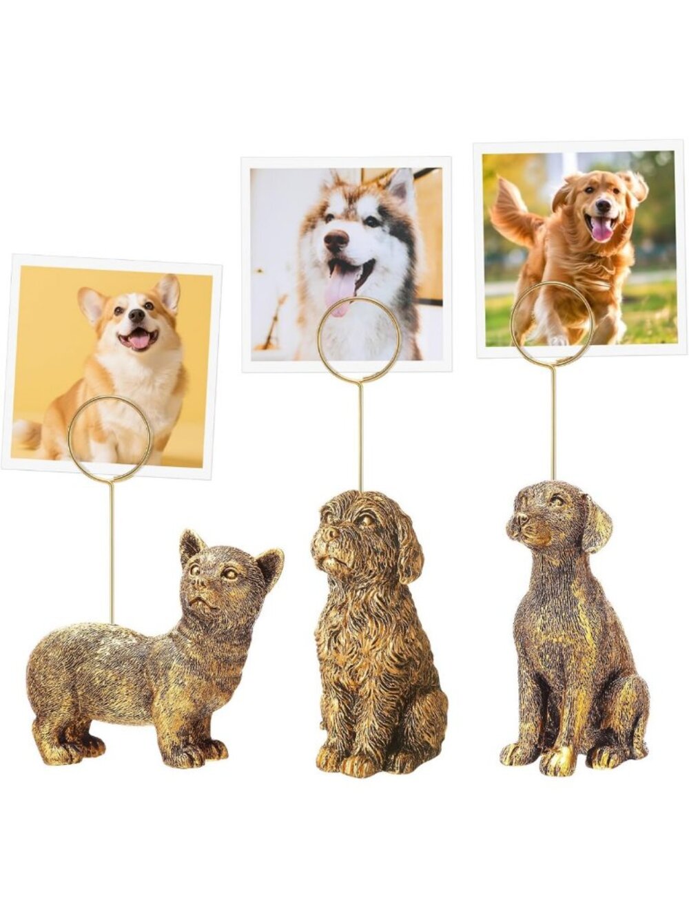 Set of 3 Resin Animal Photo Clip Holders - Pet Shape Picture Frames for Desk